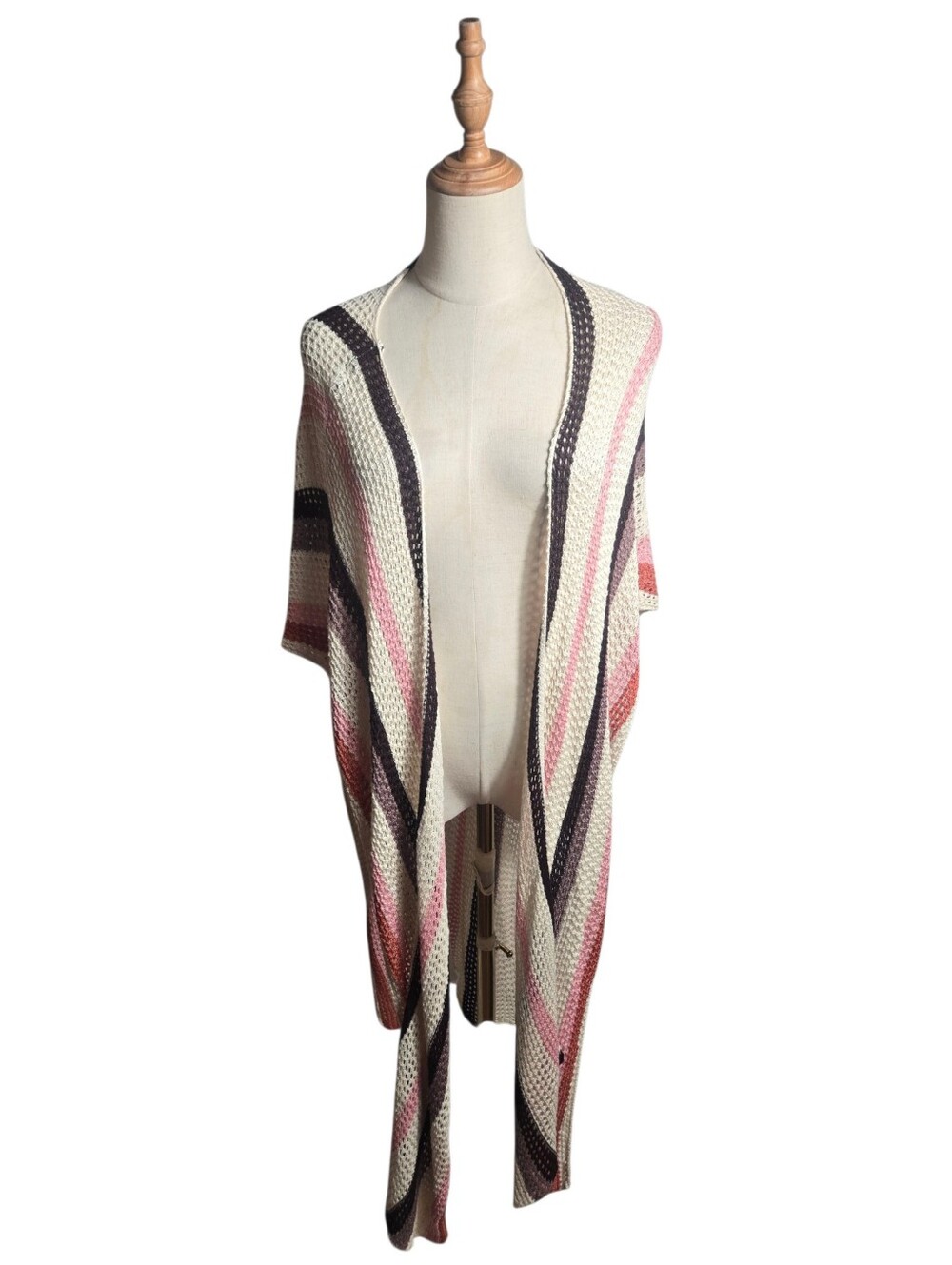House of Harlow 1960 Open-Knit Shawl Wrap  in Cream & Brown NWT